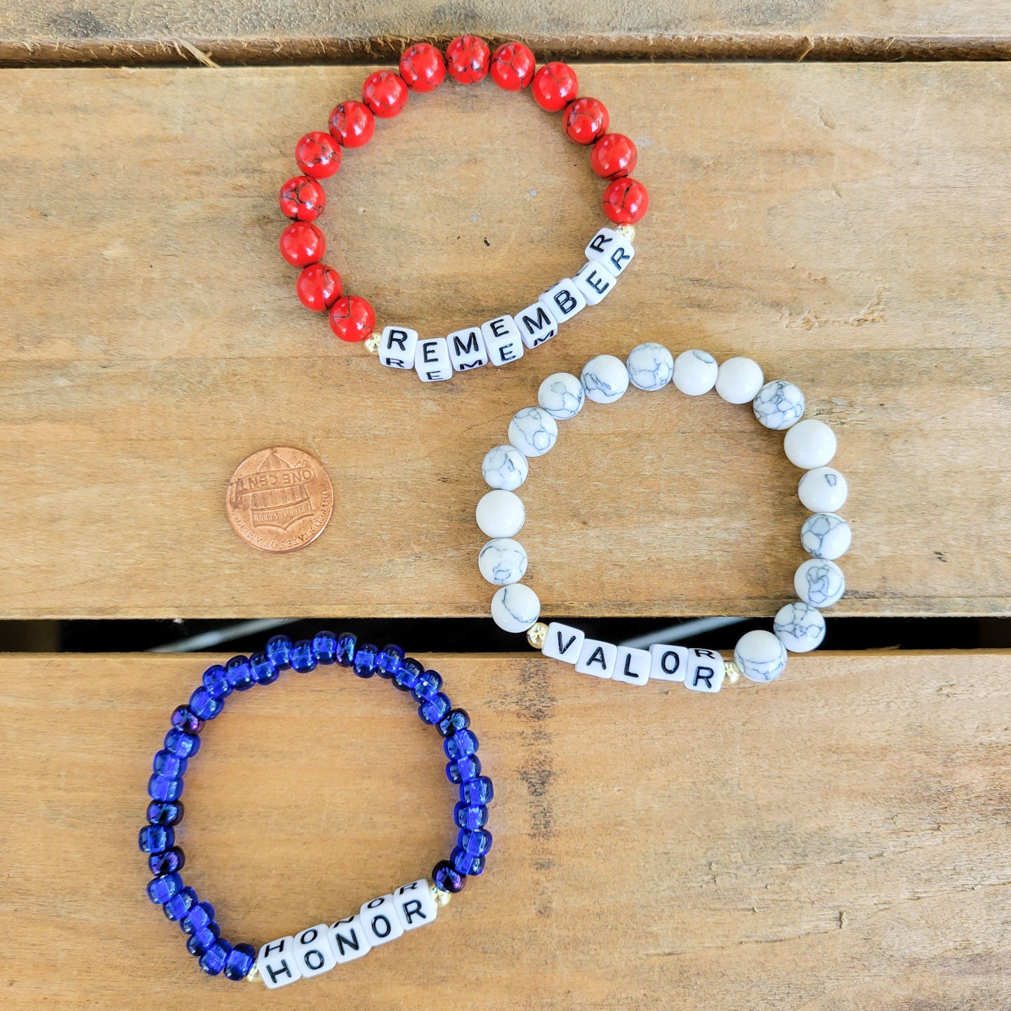 REd White & Blue Letter bracelets Honor, Valor, Remember
