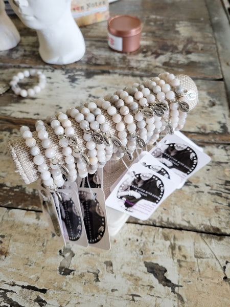 8mm lace agate beads with mini Miraculous Medals stretch bracelets