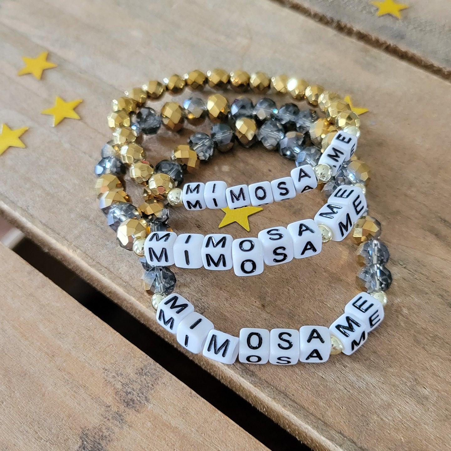 MIMOSA ME Message Stretch bracelets gold silver crystals