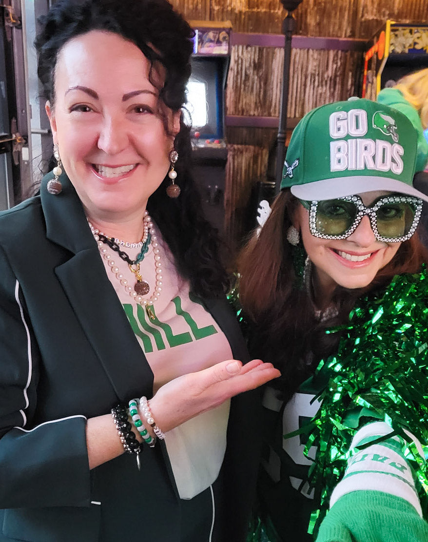 Fancy Fan earrings rhinestones, bubble footballs and freshwater pearls on Marinella