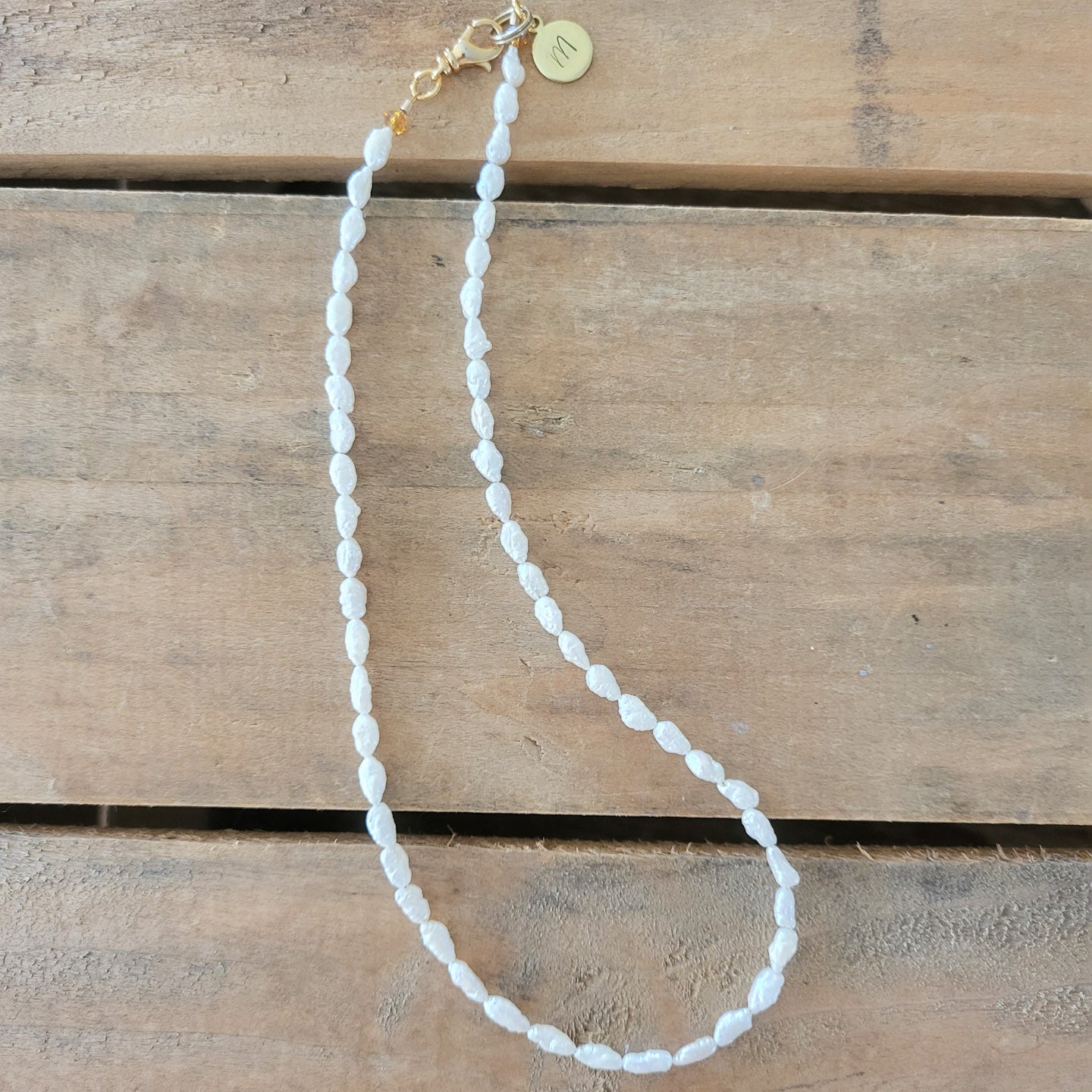 mini freshwater rice pearls 15" necklace