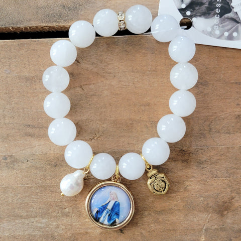 Quartz beads colorful St Mary freshwater Pearl sacred heart Medal charms