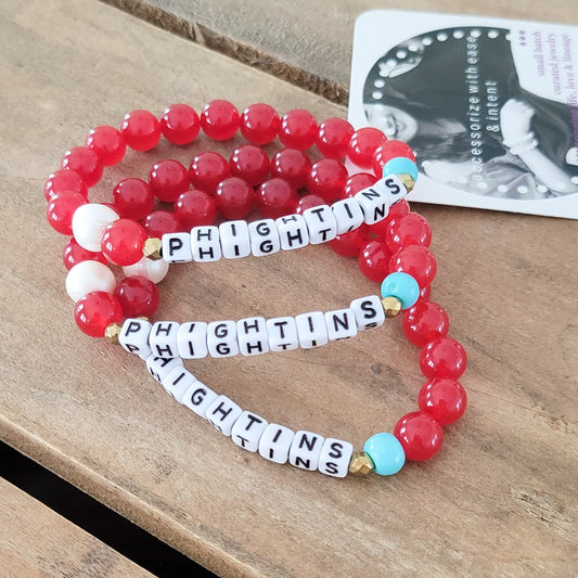 Phillies word stretch bracelet with a freshwater pearl