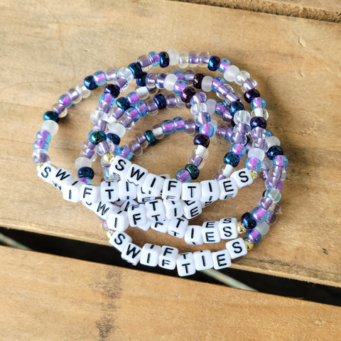 SWIFTIESS word mixed purple beads stretch bracelets