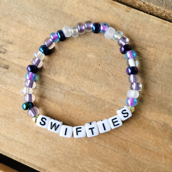 SWIFTIESS word mixed purple beads stretch bracelet