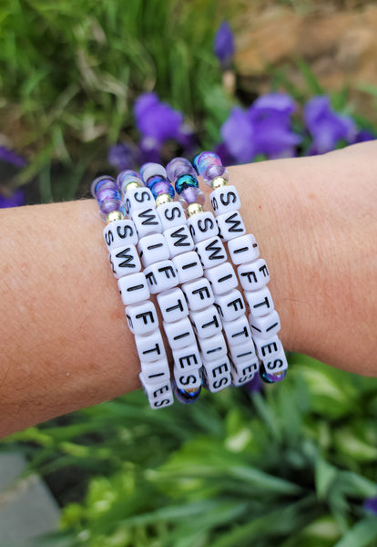 SWIFTIESS word mixed purple beads stretch bracelets