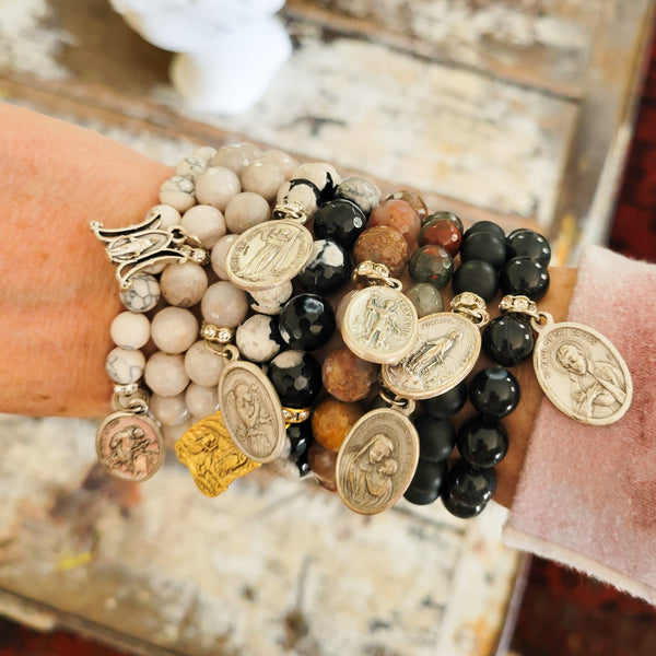 Saints stacked stretch bead bracelets