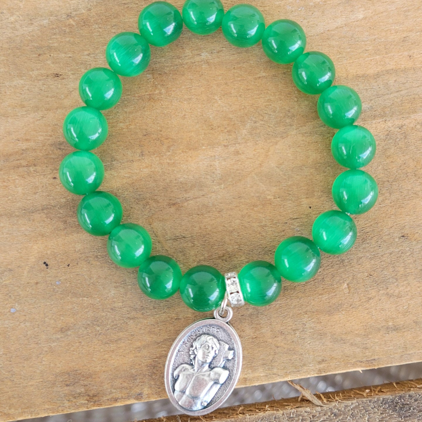 St Sebastian Athletes 10mm Green Tiger Eye