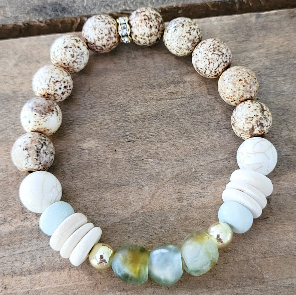 Rough Jasper gemstone bead mix stretch bracelet