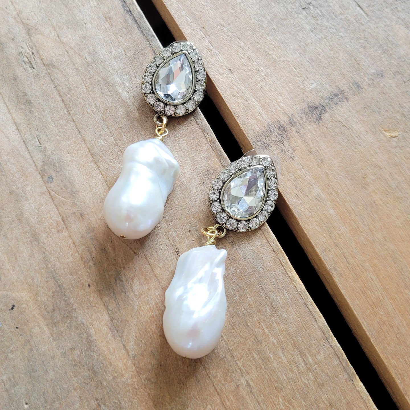 freshwater blister pearl and rhinestone earrings