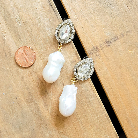 freshwater blister pearl and rhinestone earrings