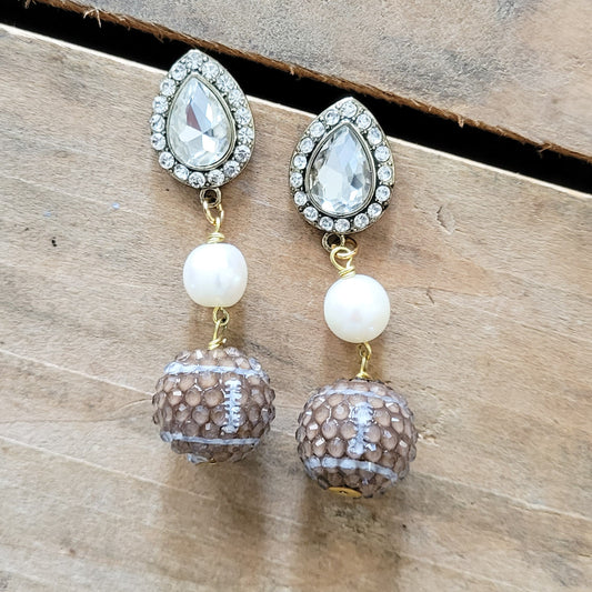 Fancy Fan earrings rhinestones, bubble footballs and freshwater pearls