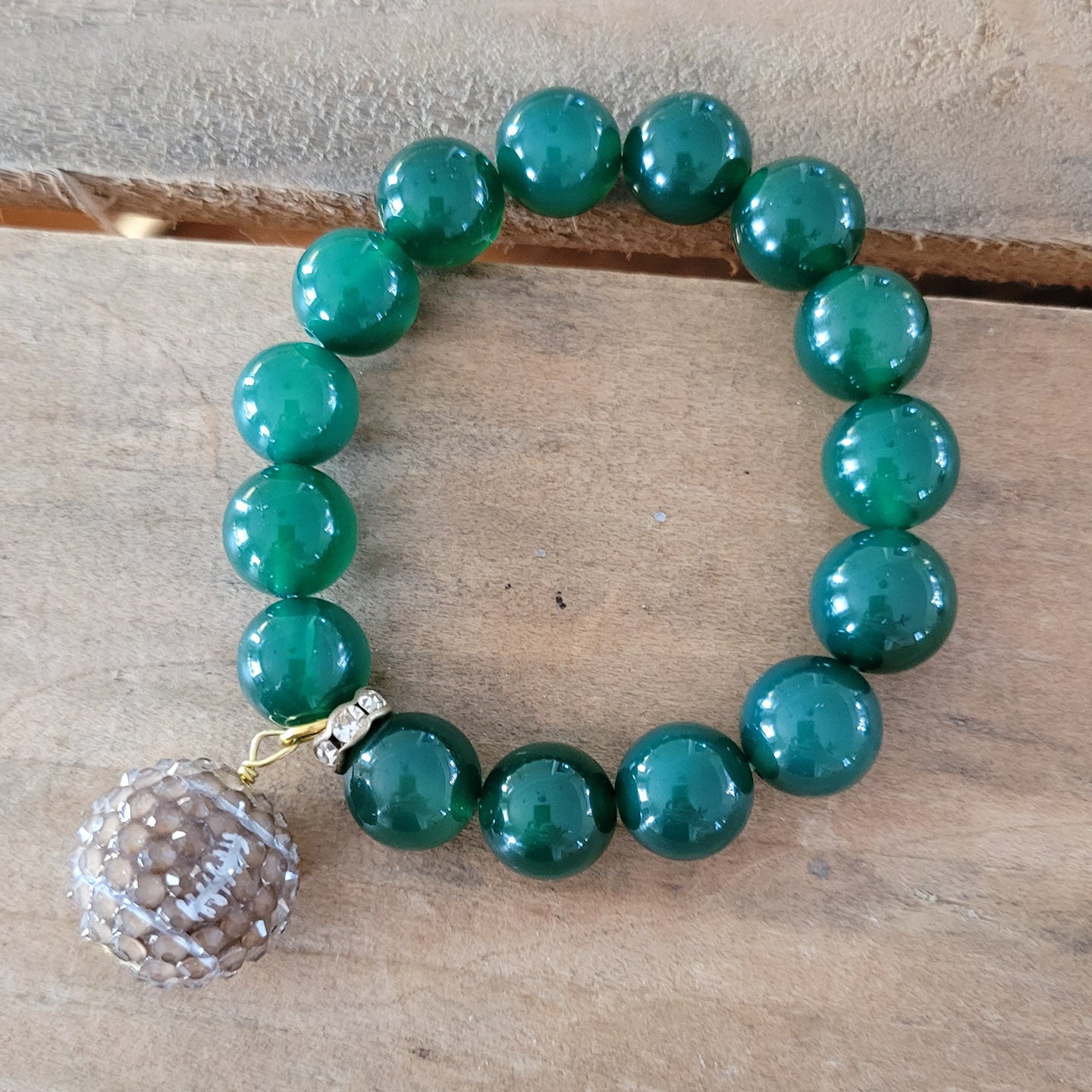 football charm green agate 12mm stretch bracelet