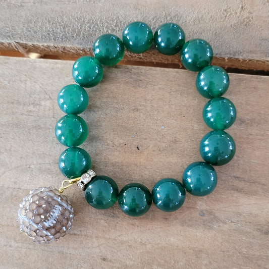 football charm green agate 12mm stretch bracelet
