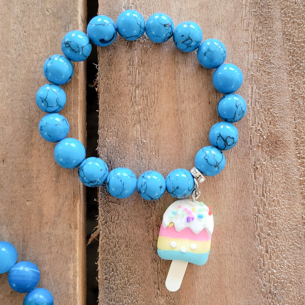 Fun howlite beads ice cream pop charm stretch bracelet