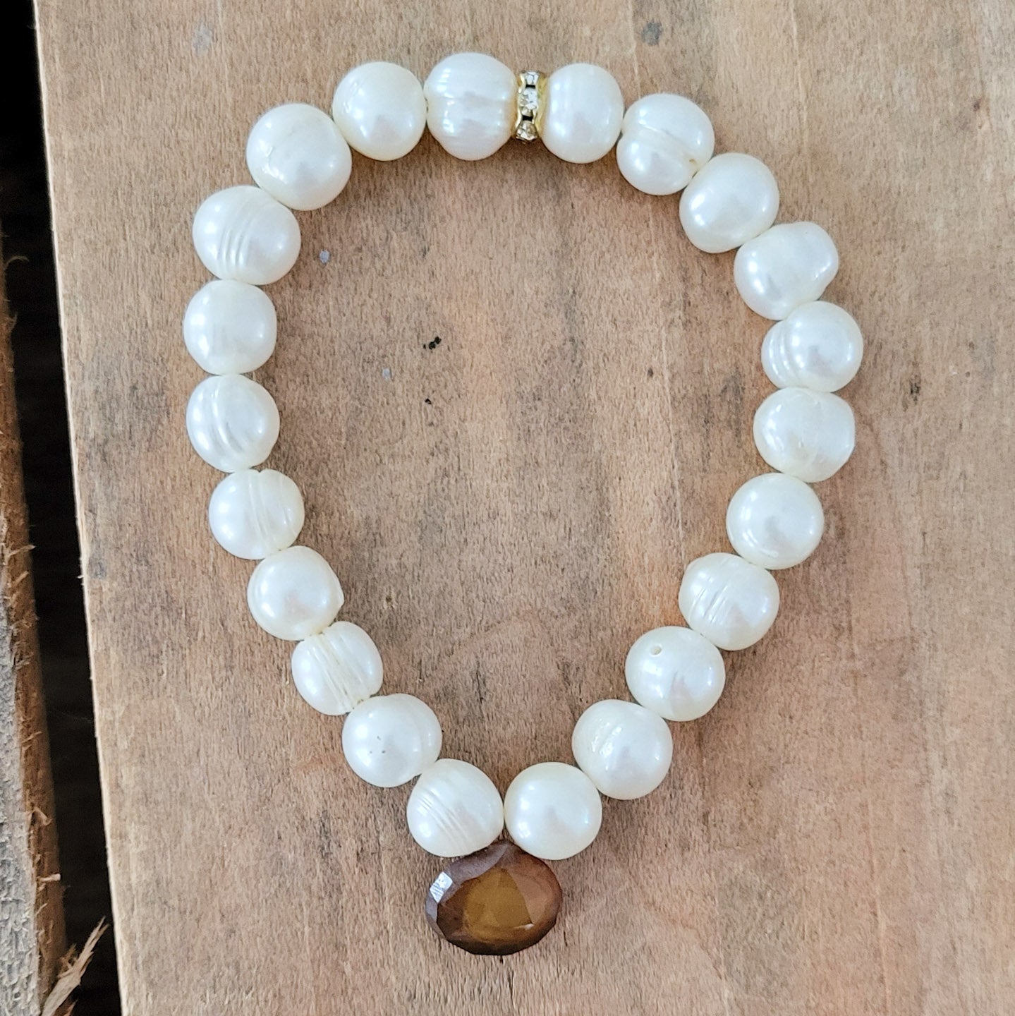 Pearls and whiskey quartz protection bracelet