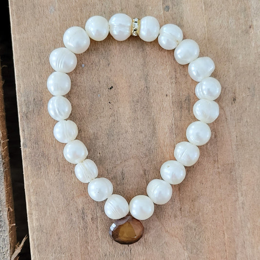 Pearls and whiskey quartz protection bracelet