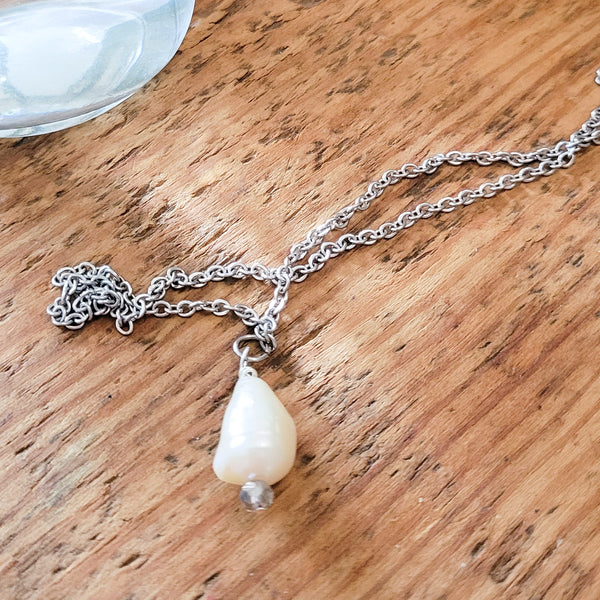 24" stainless steel chain 12mm fw pearl pendant