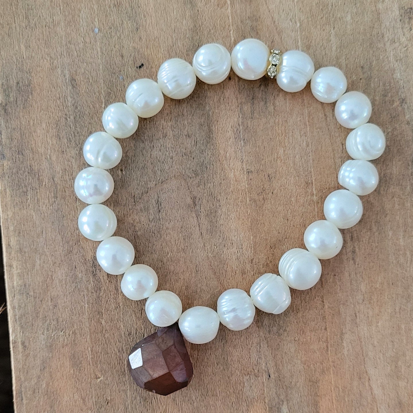 Pearls and whiskey quartz protection bracelet