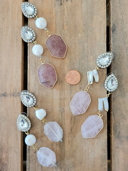 Rhinestone & Freshwater pearls glam-lux statement earrings