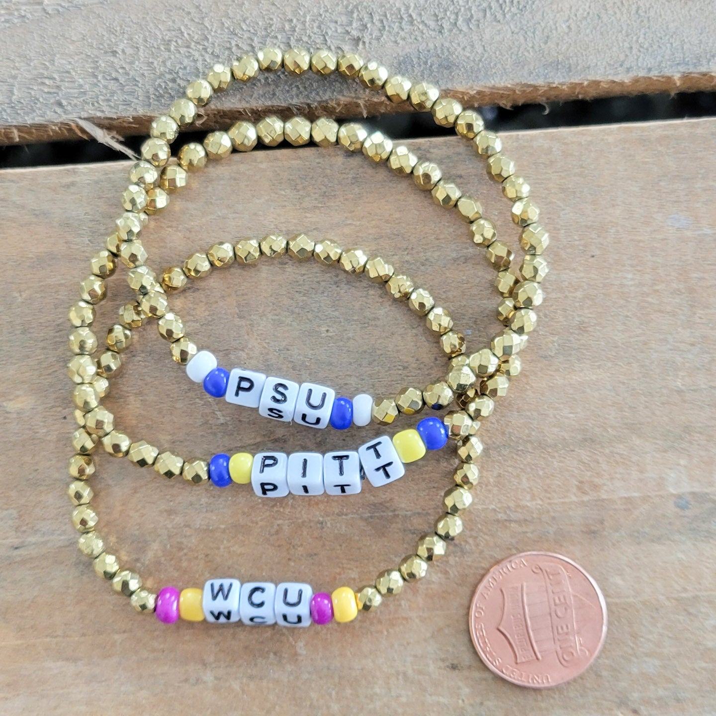 gold hematite letter bracelets