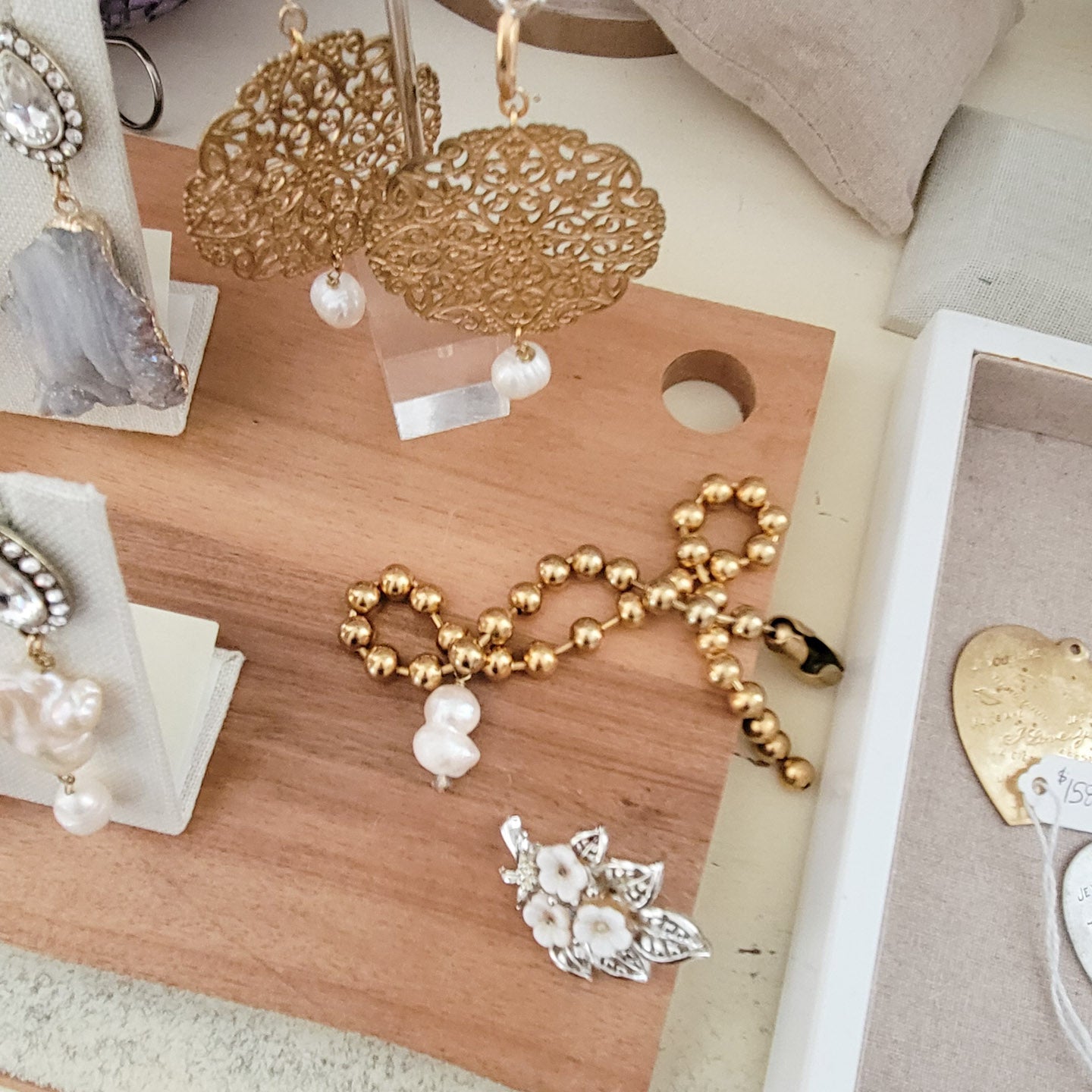 gold-tone ball chain Freshwater peanut pearl pendant necklace