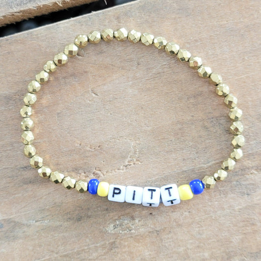 gold hematite beads PITT  letter stretch bracelet