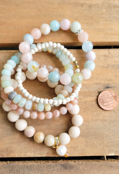 Gemstone bead stretch bracelets stacked