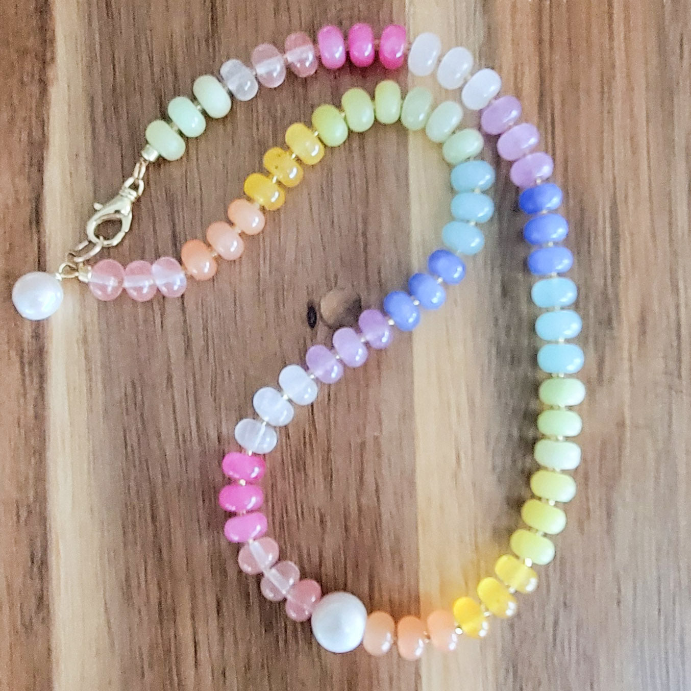 rainbow 8mm pastel agate beads freshwater pearl details necklace