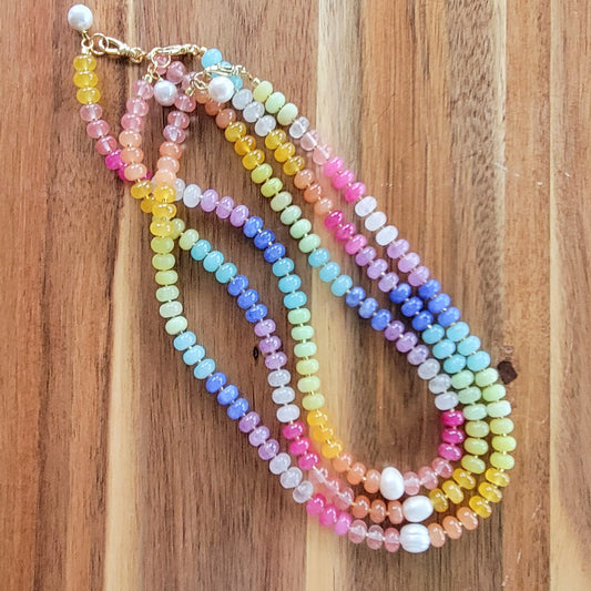 rainbow 8mm pastel agate beads freshwater pearl details necklace