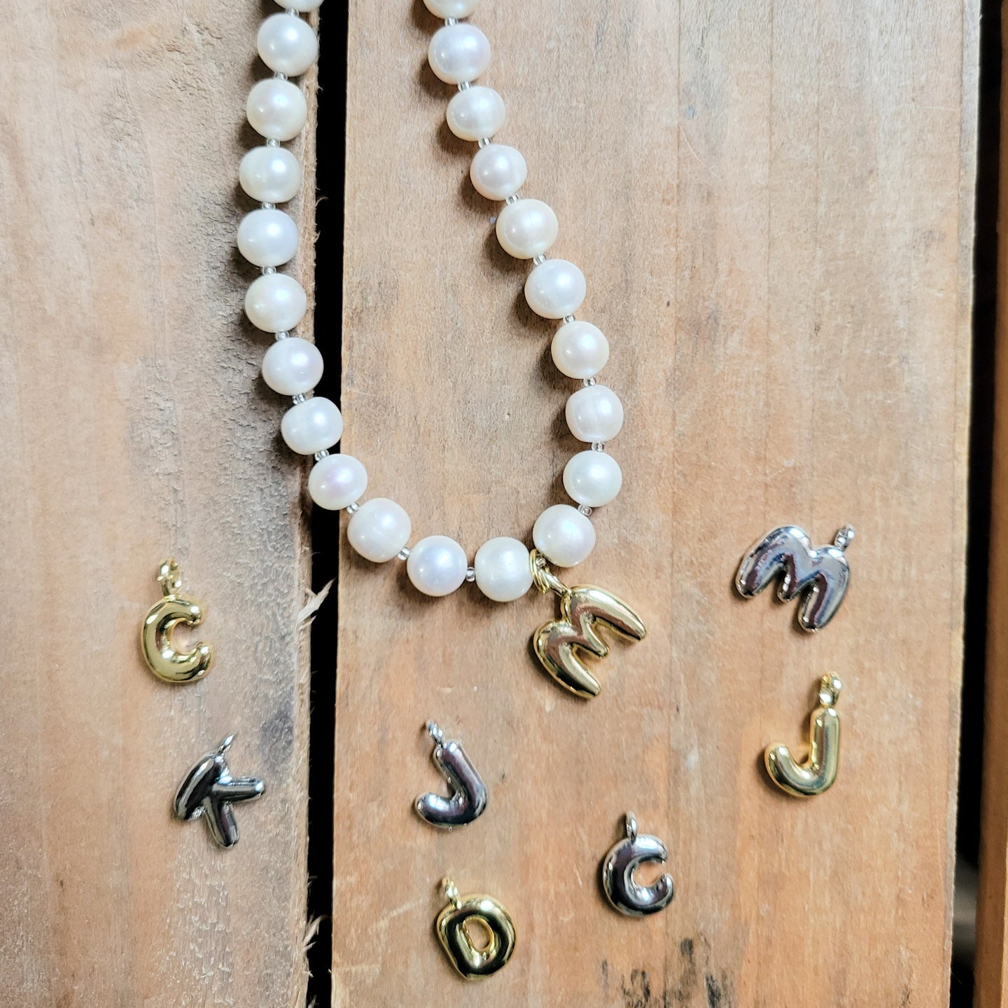 puffy balloon 1" initials 18kt gold filled