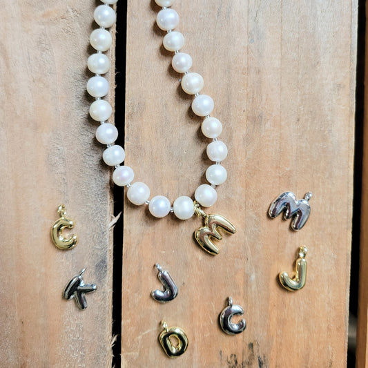 puffy balloon 1" initials 18kt gold filled