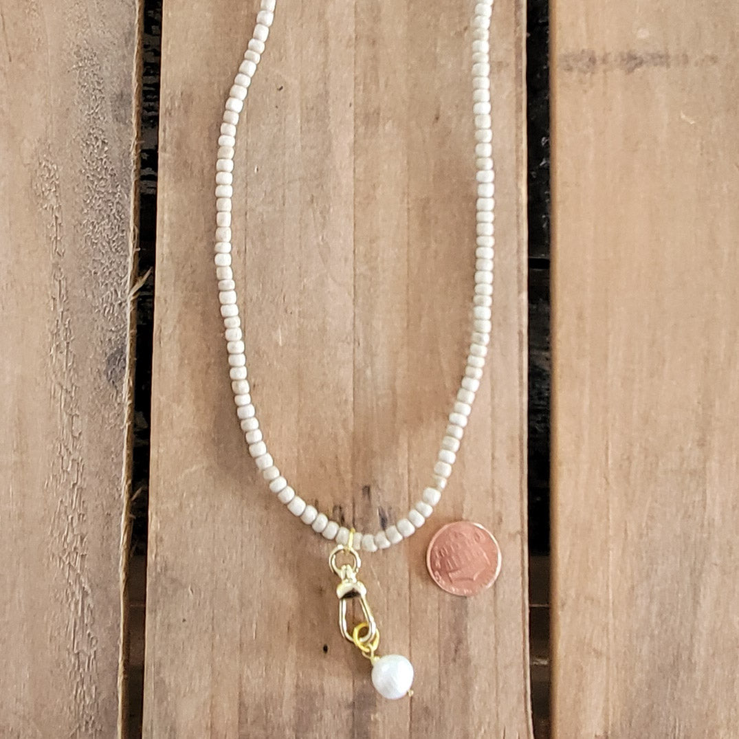 Ghana beads raffia freshwater pearl dangle over the head necklace