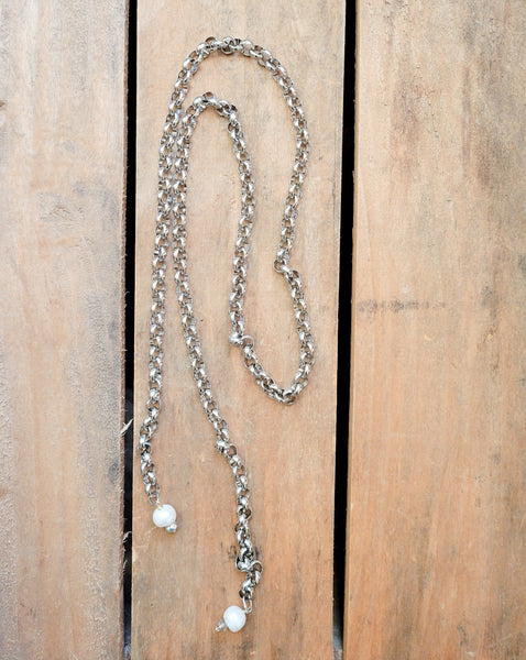 18" rolo stainless chain freshwater pearl dangles lariat necklace