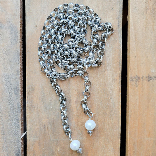 18" rolo stainless chain freshwater pearl dangles lariat necklace