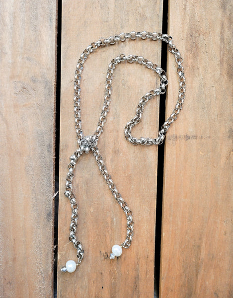 18" rolo stainless chain freshwater pearl dangles lariat necklace