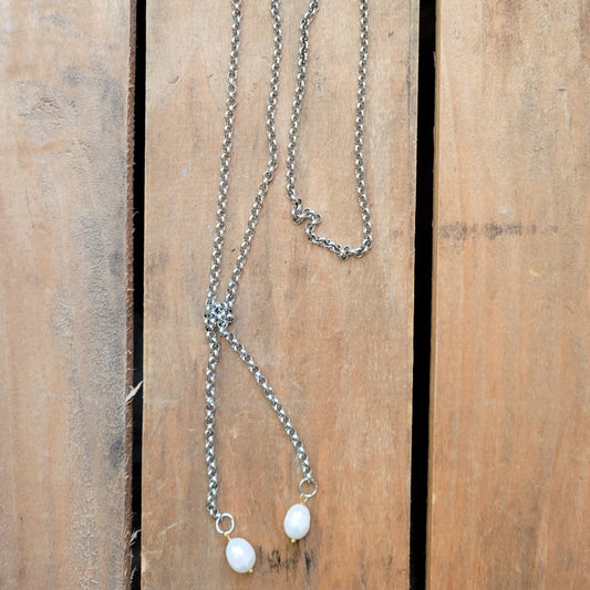18" rolo stainless chain freshwater pearl dangles lariat necklace