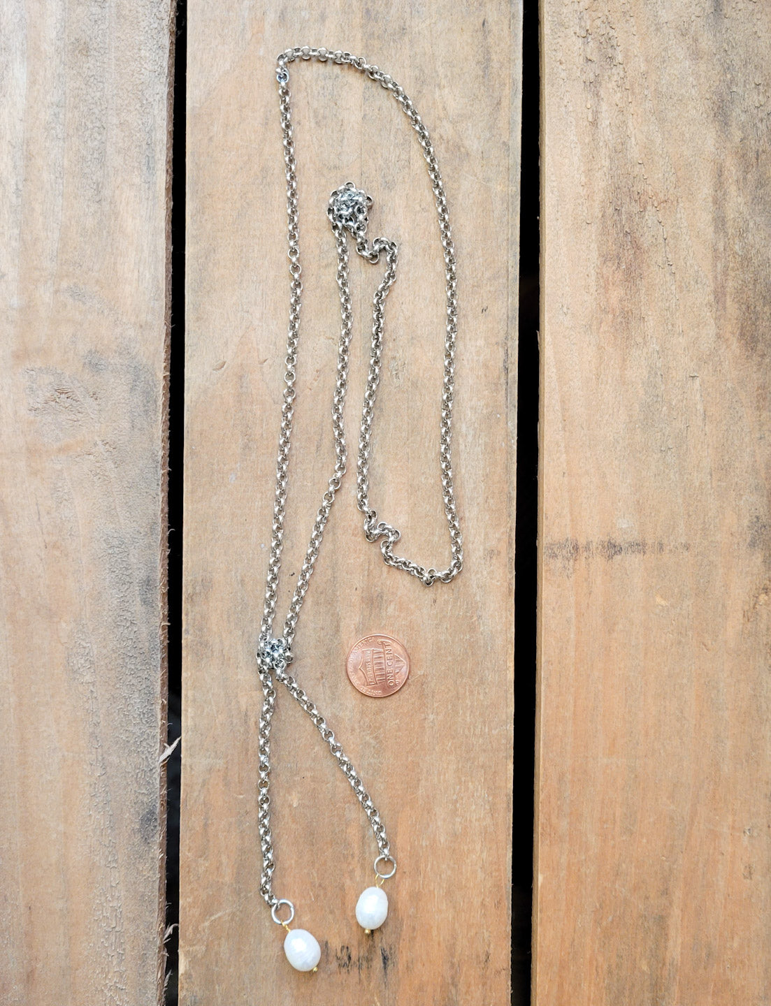 18" rolo stainless chain freshwater pearl dangles lariat necklace