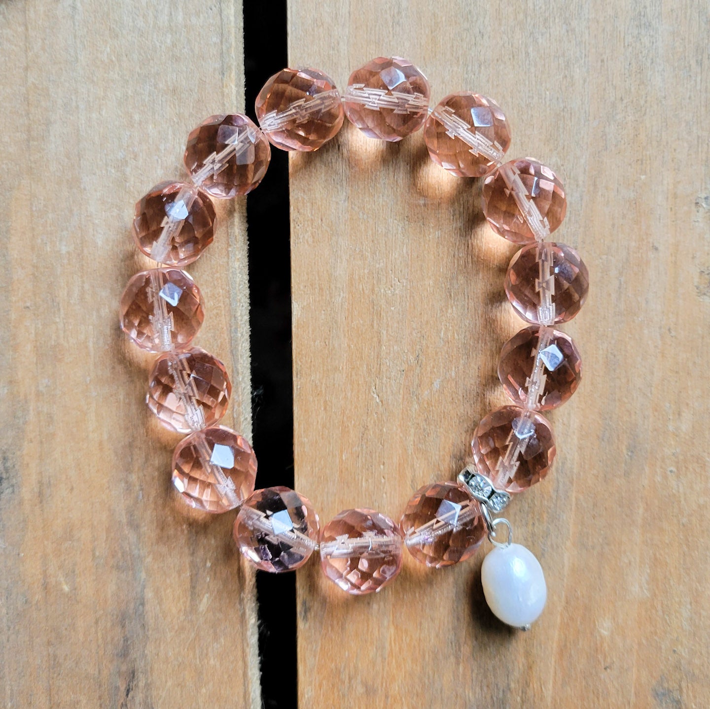 Czech sparkle 12mm beads freshwater pearl dangle stretch bracelet