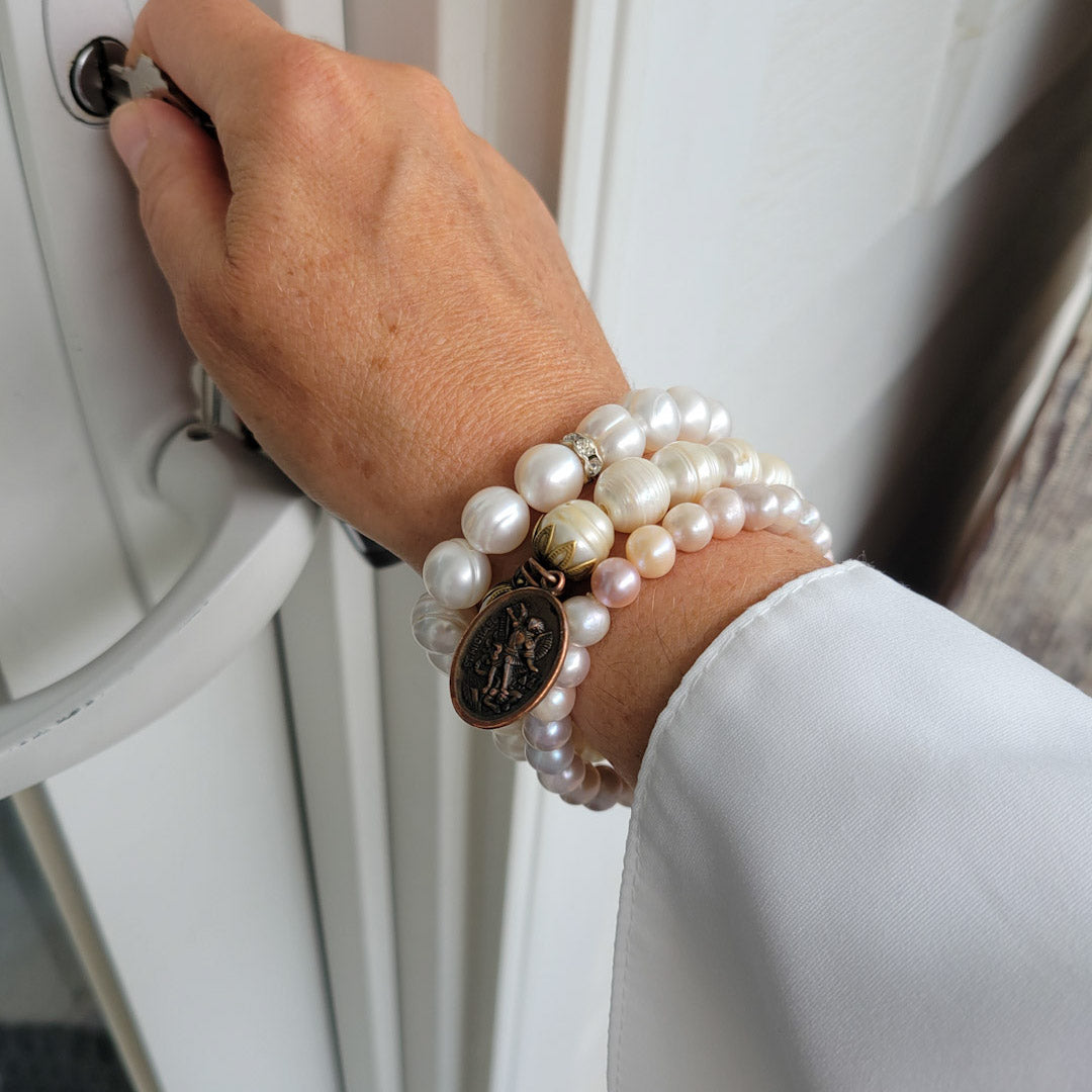 three freshwater pearl stretch bracelets