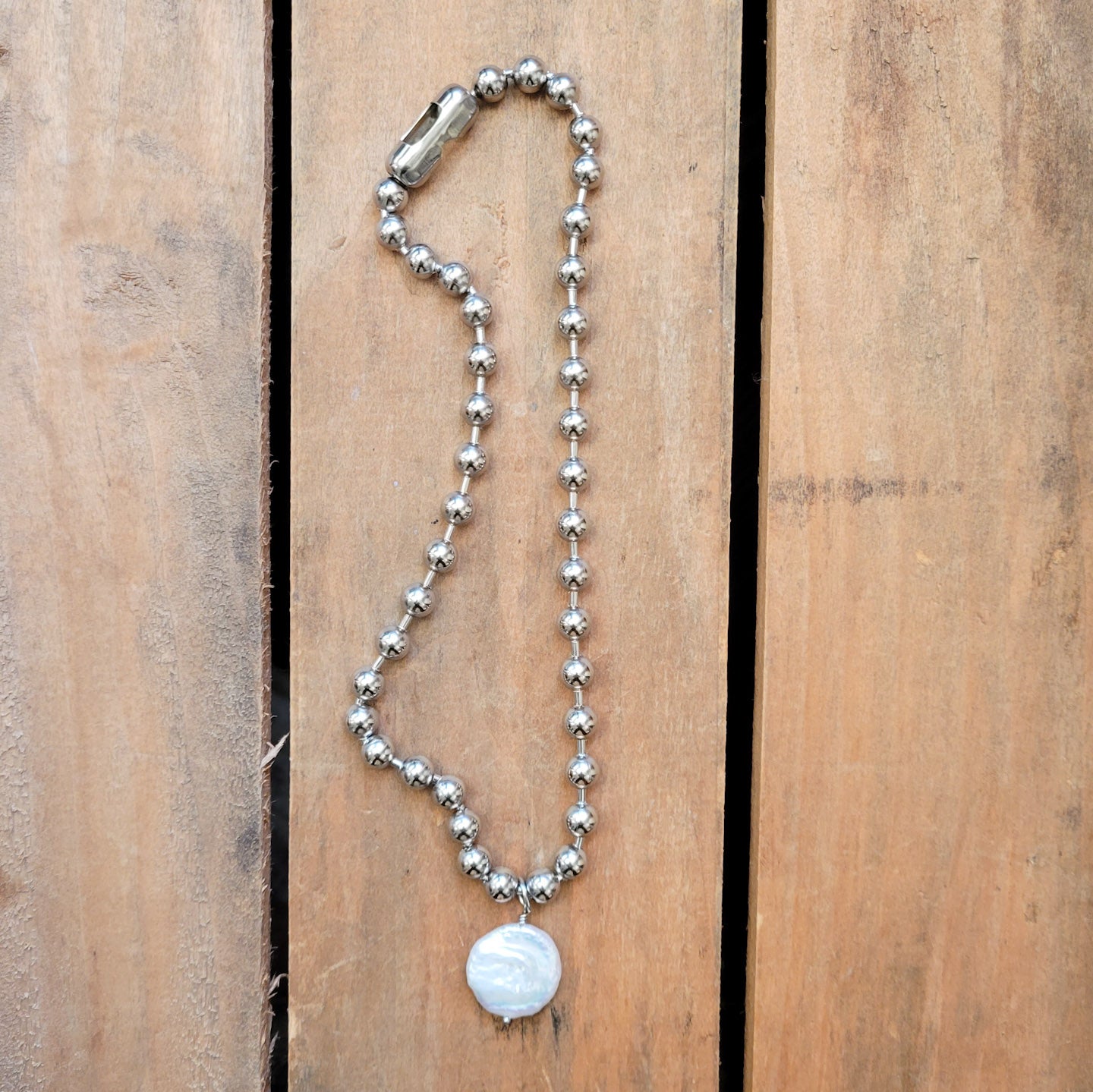 stainless keychain chain XL freshwater coin pearl necklace