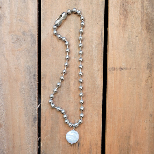stainless keychain chain XL freshwater coin pearl necklace