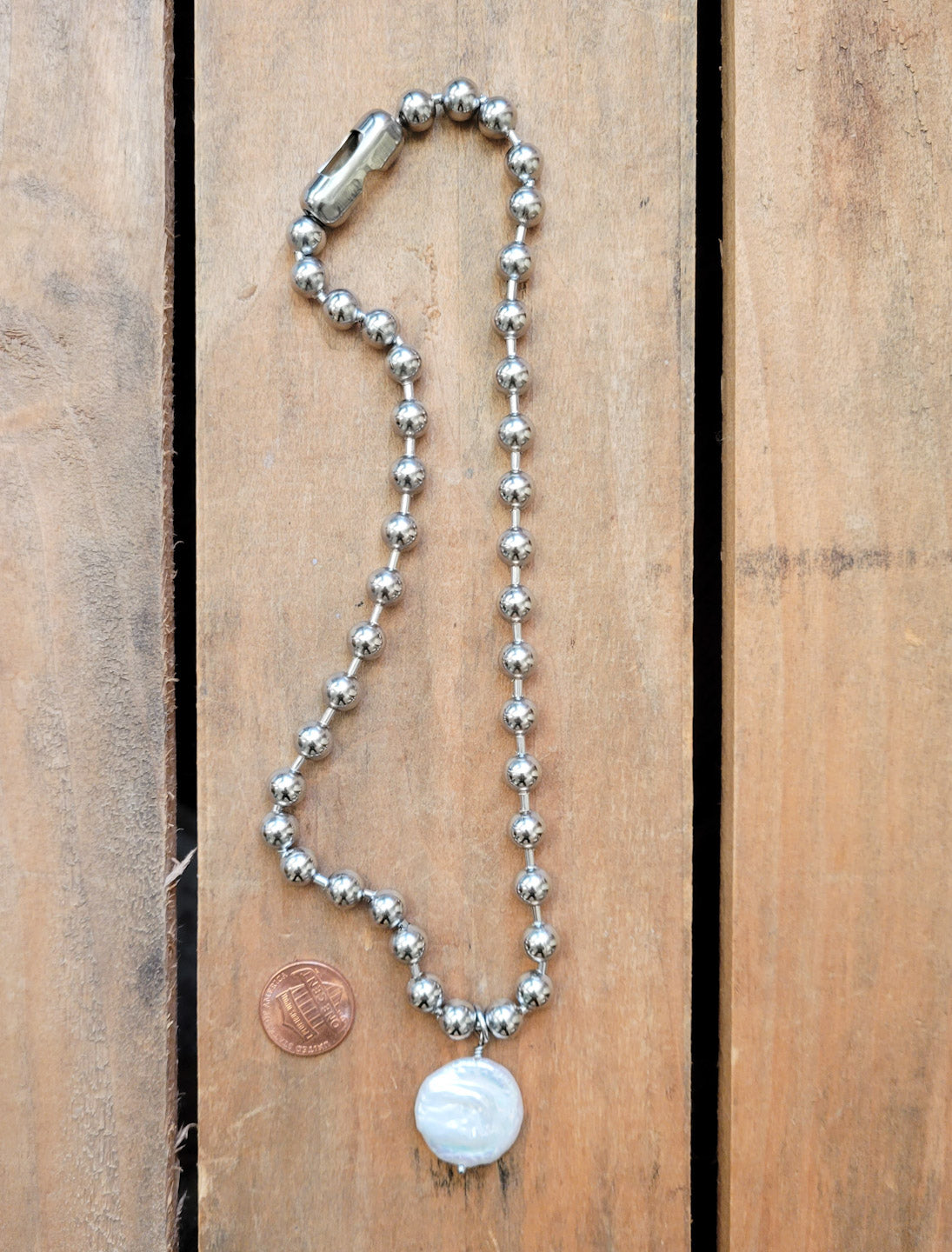 stainless 17" keychain chain XL freshwater coin pearl necklace