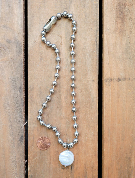 stainless 17" keychain chain XL freshwater coin pearl necklace