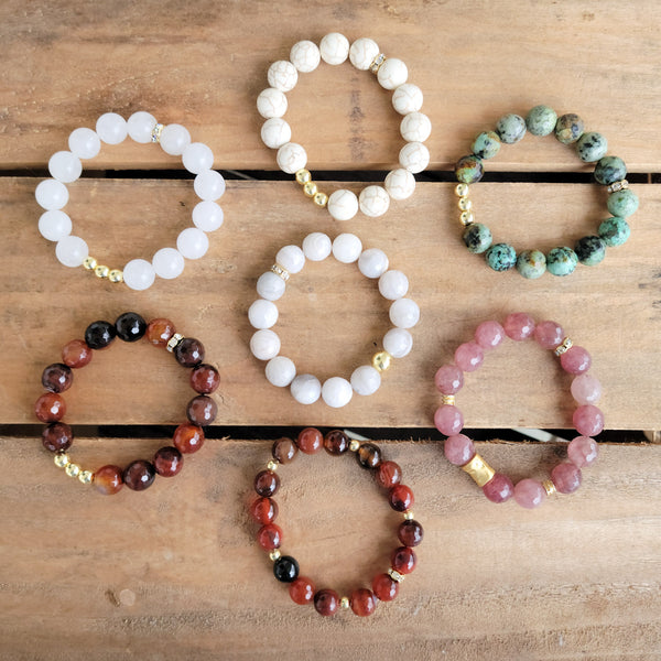 10mm 12mm gemstone beads 14kt coated Hematite stretch bracelets
