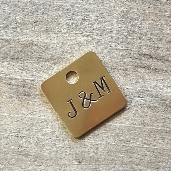 1 inch square brass tag custom hand stamping to order