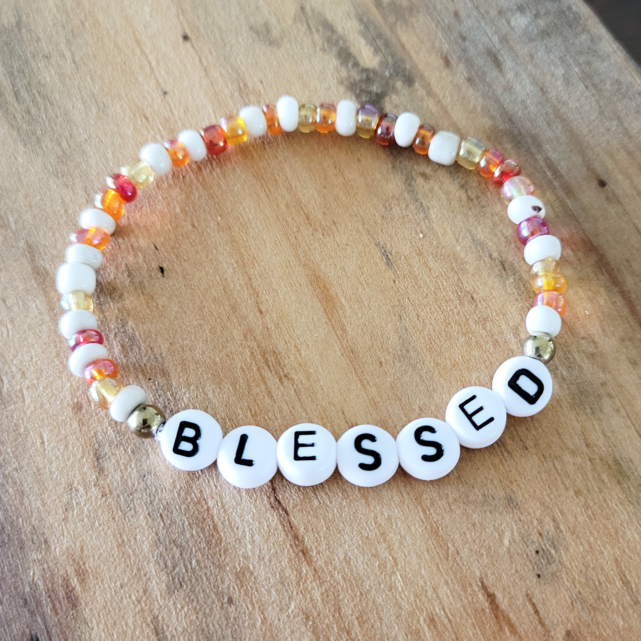 mixed Czech beads word stretch bracelets BLESSED