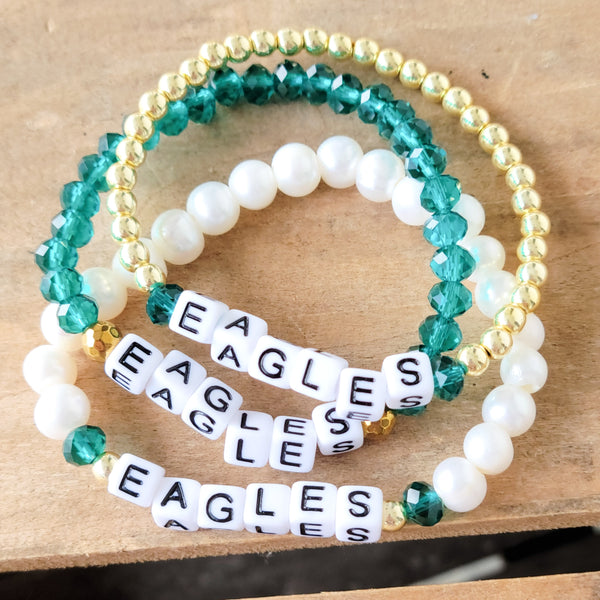 EAGLES word stretch bracelets 14kt thick coated gold