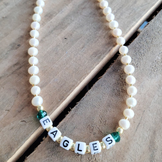 Eagles - Freshwater Pearls Green Crystals Letter Beads Necklace