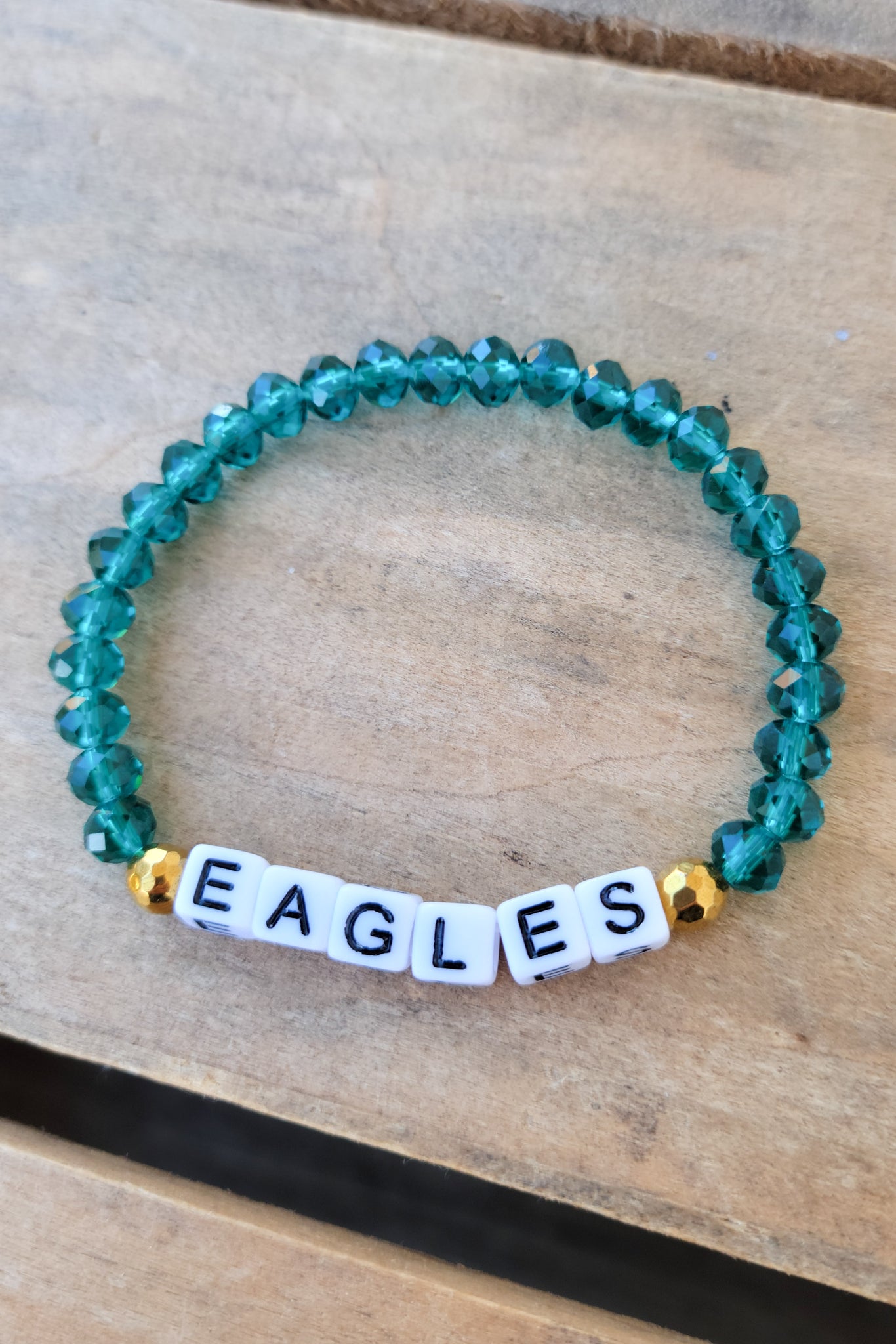 EAGLES green crystal and gold stretch bracelet